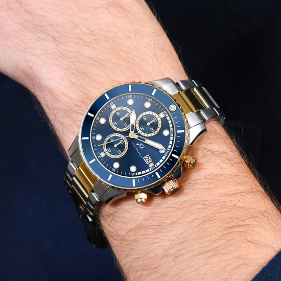 OROLOGIO UOMO IN ACCIAIO E IP GOLD CON QUADRANTE BLU