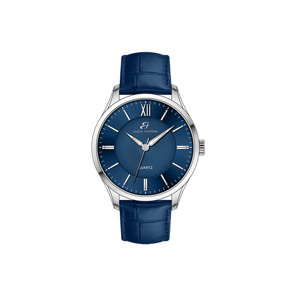 OROLOGIO UOMO IN ACCIAIO CINTURINO PELLE BLU Luca Barra