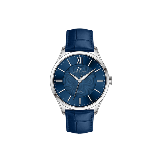 OROLOGIO UOMO IN ACCIAIO CINTURINO PELLE BLU Luca Barra