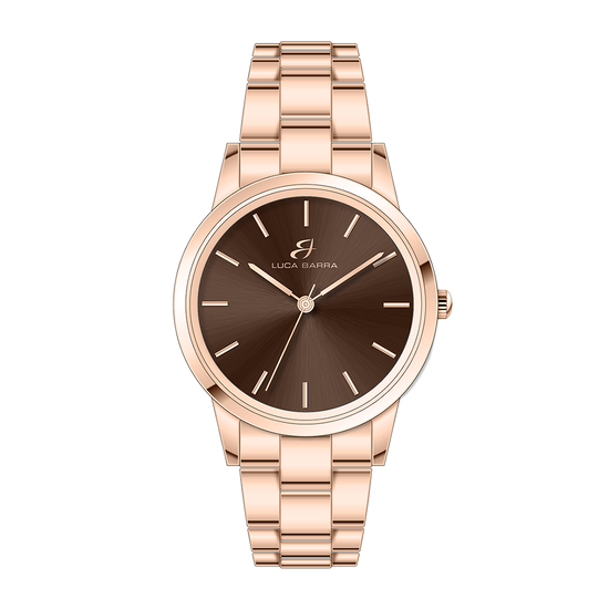 OROLOGIO IN ACCIAIO IP ROSE CON QUADRANTE MARRONE, BRACCIALE IP ROSE