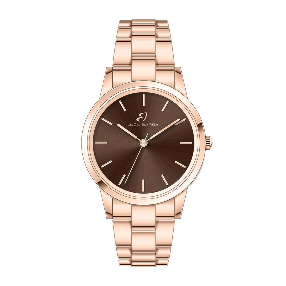 OROLOGIO IN ACCIAIO IP ROSE CON QUADRANTE MARRONE, BRACCIALE IP ROSE