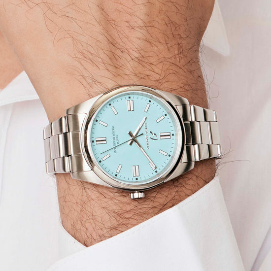 OROLOGIO IN ACCIAIO CON QUADRANTE AZZURRO