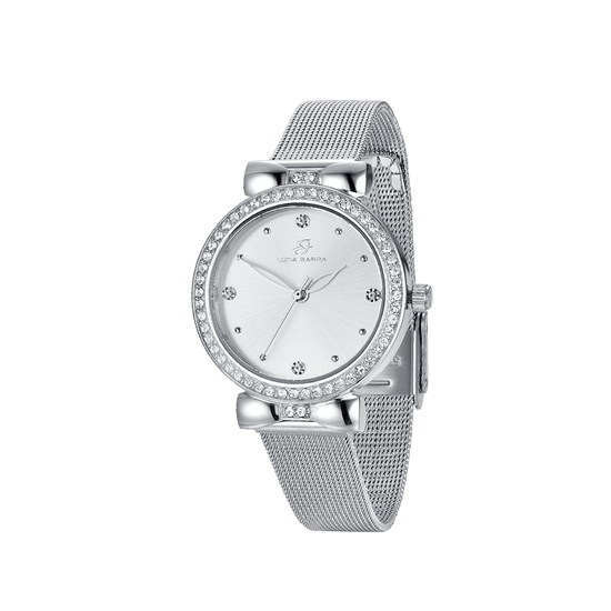 OROLOGIO DONNA CON CASSA IN ACCIAIO QUADRANTE SILVER GHIERA CON CRISTALLI BIANCH