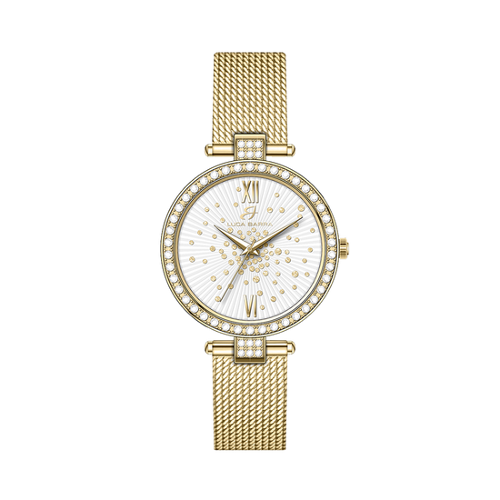 OROLOGIO DONNA IN ACCIAIO IP GOLD QUADRANTE BIANCO GHIERA CON CRISTALLI BIANCHI