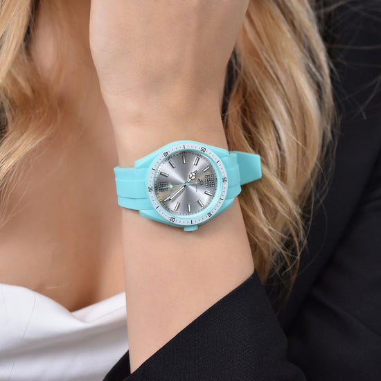 OROLOGIO DONNA IN SILICONE ACQUAMARINA E BIANCO