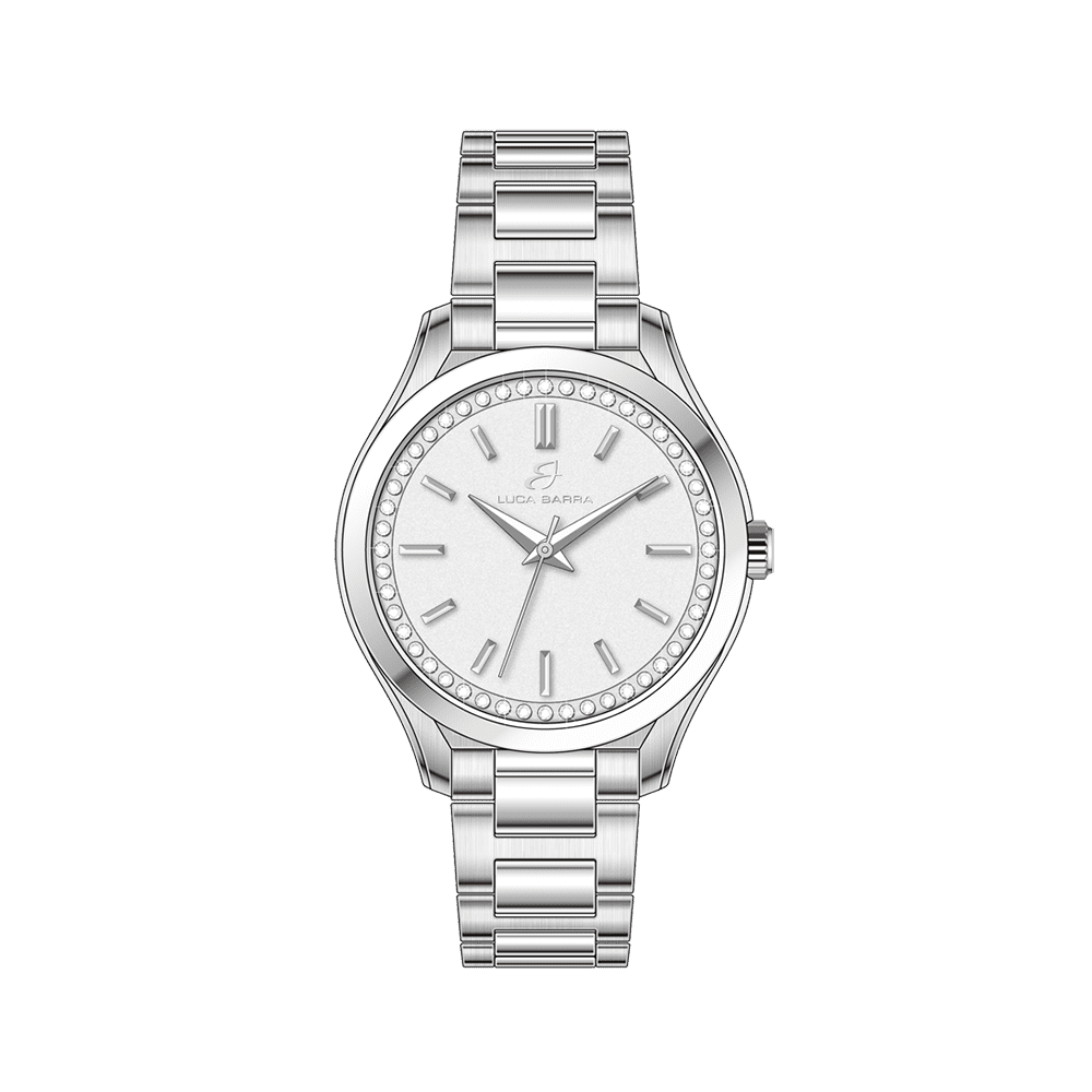 OROLOGIO DONNA IN ACCIAIO GHIERA CRISTALLI BIANCHI