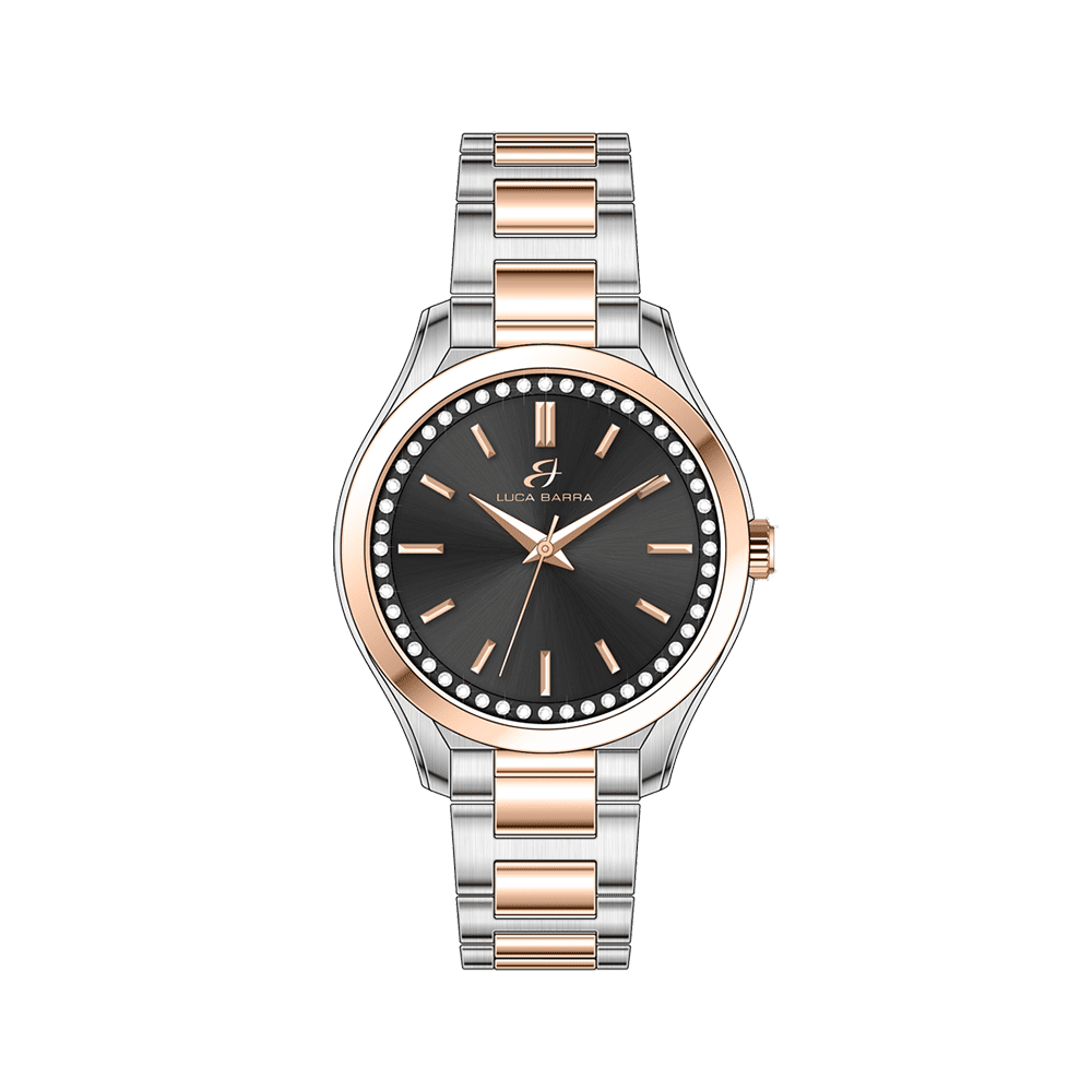 OROLOGIO DONNA IN ACCIAIO GHIERA NERA E IP GOLD