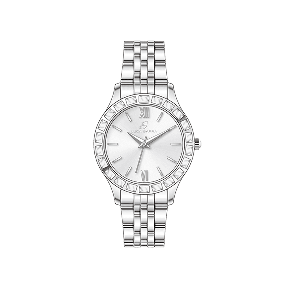 OROLOGIO DONNA IN ACCIAIO GHIERA CRISTALLI BIANCHI