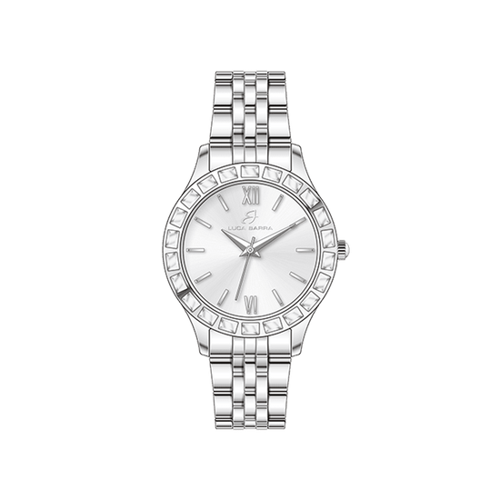 OROLOGIO DONNA IN ACCIAIO GHIERA CRISTALLI BIANCHI