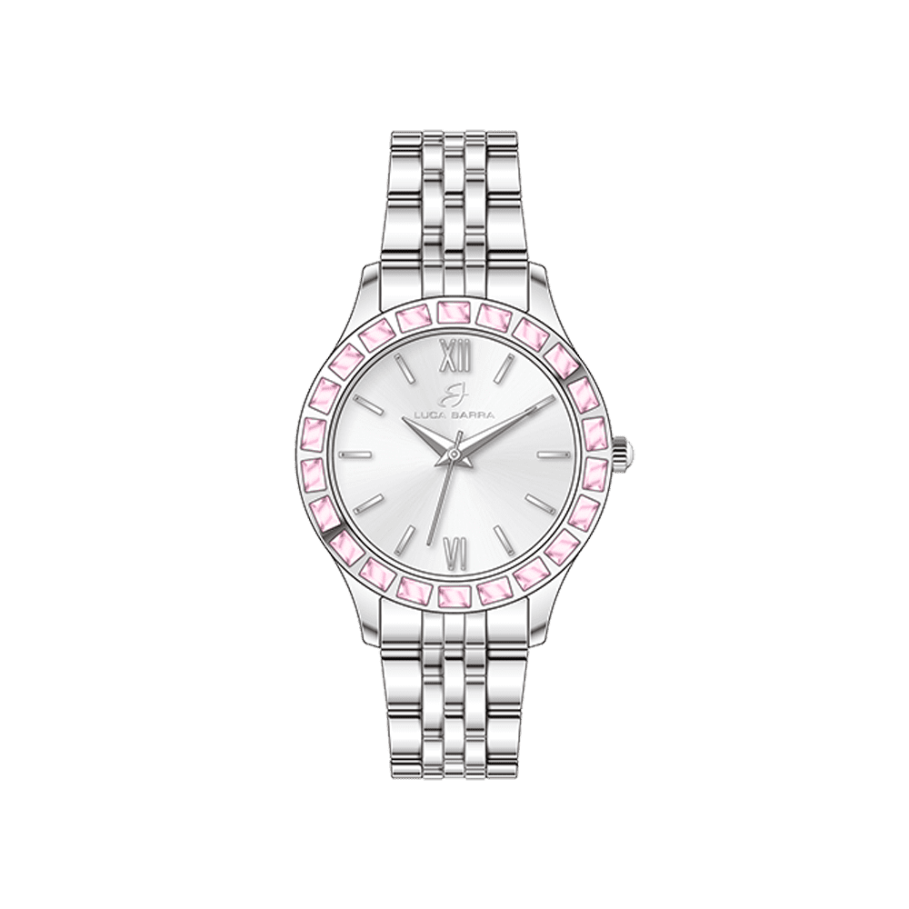 OROLOGIO DONNA IN ACCIAIO GHIERA CRISTALLI ROSA