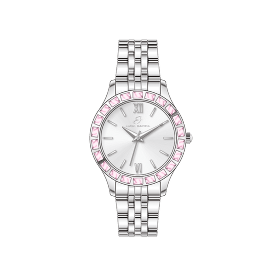 OROLOGIO DONNA IN ACCIAIO GHIERA CRISTALLI ROSA