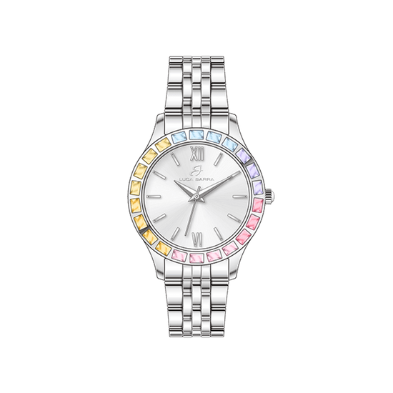 OROLOGIO DONNA IN ACCIAIO GHIERA CRISTALLI MULTICOLOR