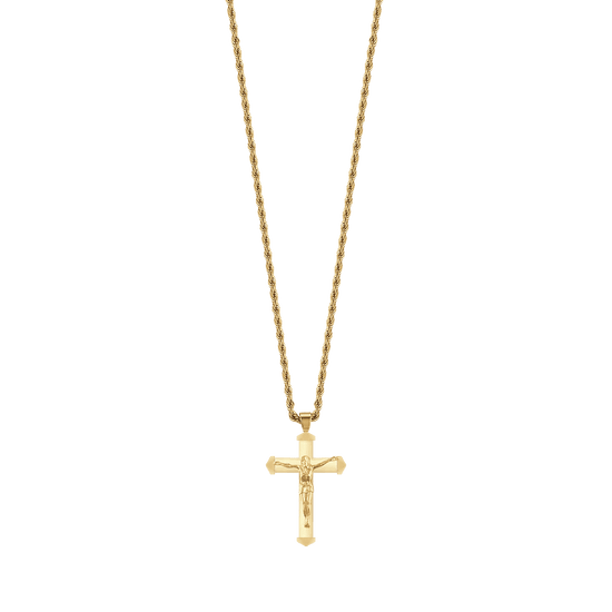 COLLANA UOMO IN ACCIAIO IP GOLD CON CROCEFISSO