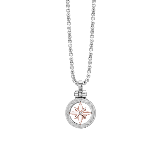 COLLANA UOMO IN ACCIAIO CON ROSA DEI VENTI IP ROSE