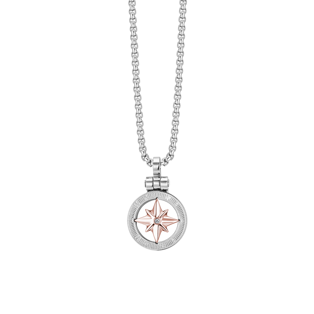 COLLANA UOMO IN ACCIAIO CON ROSA DEI VENTI IP ROSE