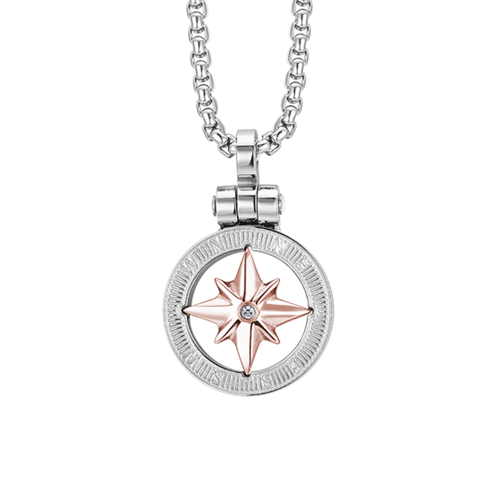 COLLANA UOMO IN ACCIAIO CON ROSA DEI VENTI IP ROSE