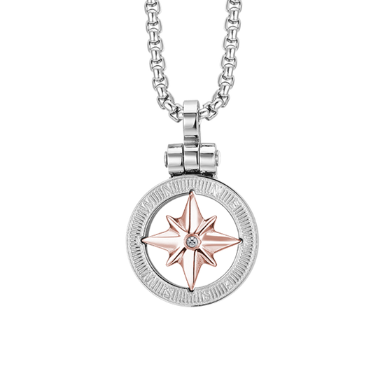 COLLANA UOMO IN ACCIAIO CON ROSA DEI VENTI IP ROSE