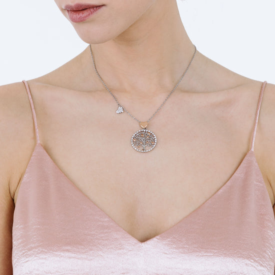 COLLANA DONNA IN ACCIAIO, ALBERO DELLA VITA CON CUORI ROSE' Luca Barra