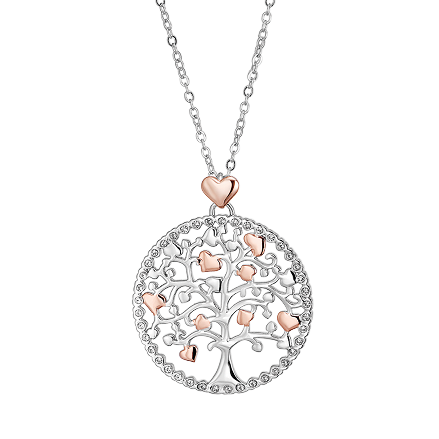 COLLANA DONNA IN ACCIAIO, ALBERO DELLA VITA CON CUORI ROSE' Luca Barra