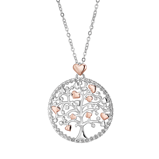 COLLANA DONNA IN ACCIAIO, ALBERO DELLA VITA CON CUORI ROSE' Luca Barra