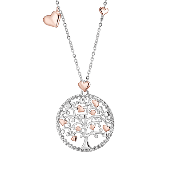 COLLANA DONNA LUNGA IN ACCIAIO ALBERO DELLA VITA CON ELEMENTI IN ROSE'