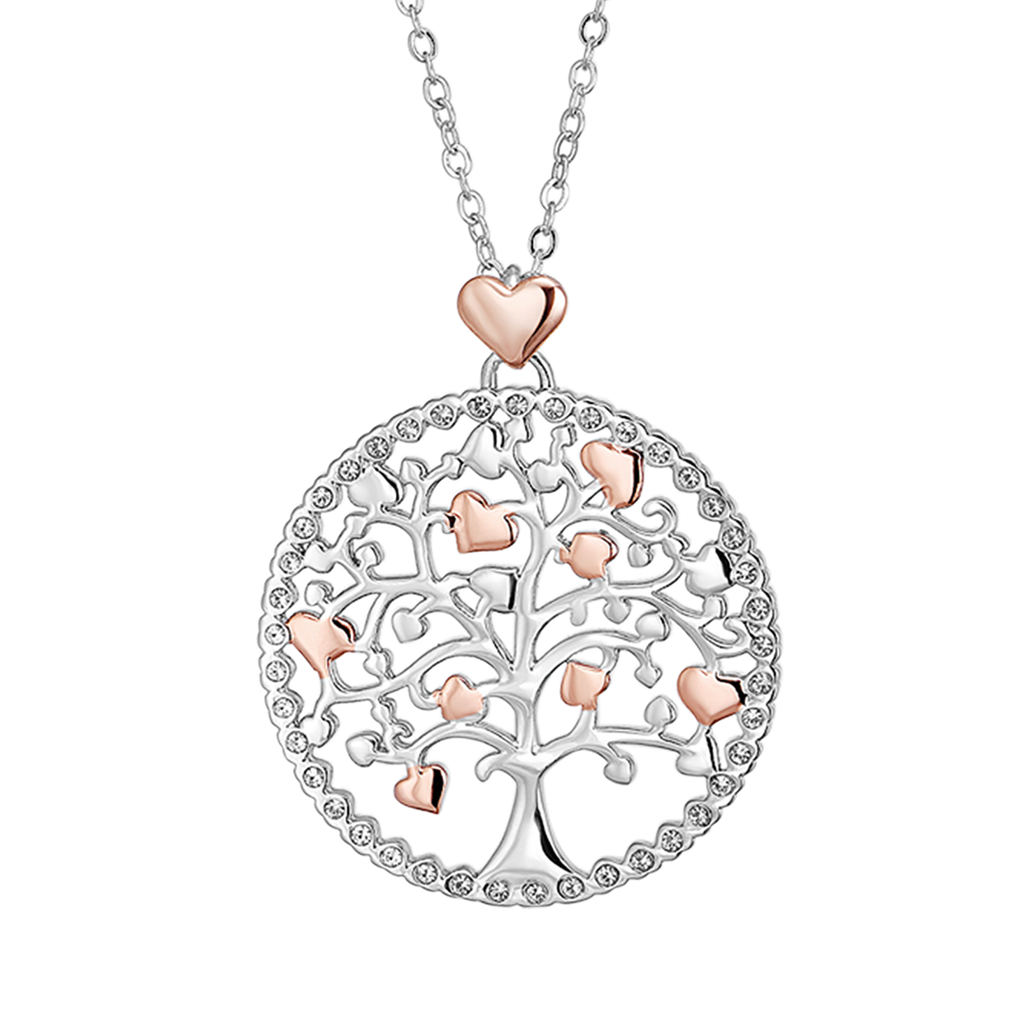 COLLANA DONNA LUNGA IN ACCIAIO ALBERO DELLA VITA CON ELEMENTI IN ROSE'