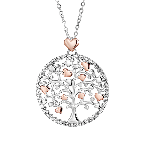 COLLANA DONNA LUNGA IN ACCIAIO ALBERO DELLA VITA CON ELEMENTI IN ROSE'