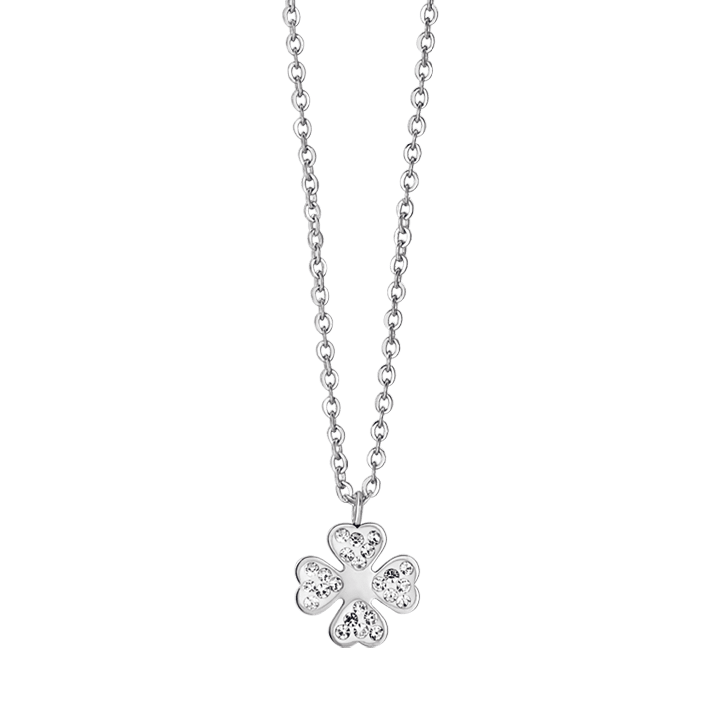 COLLANA DONNA IN ACCIAIO CON QUADRIFOGLIO E CRISTALLI BIANCHI