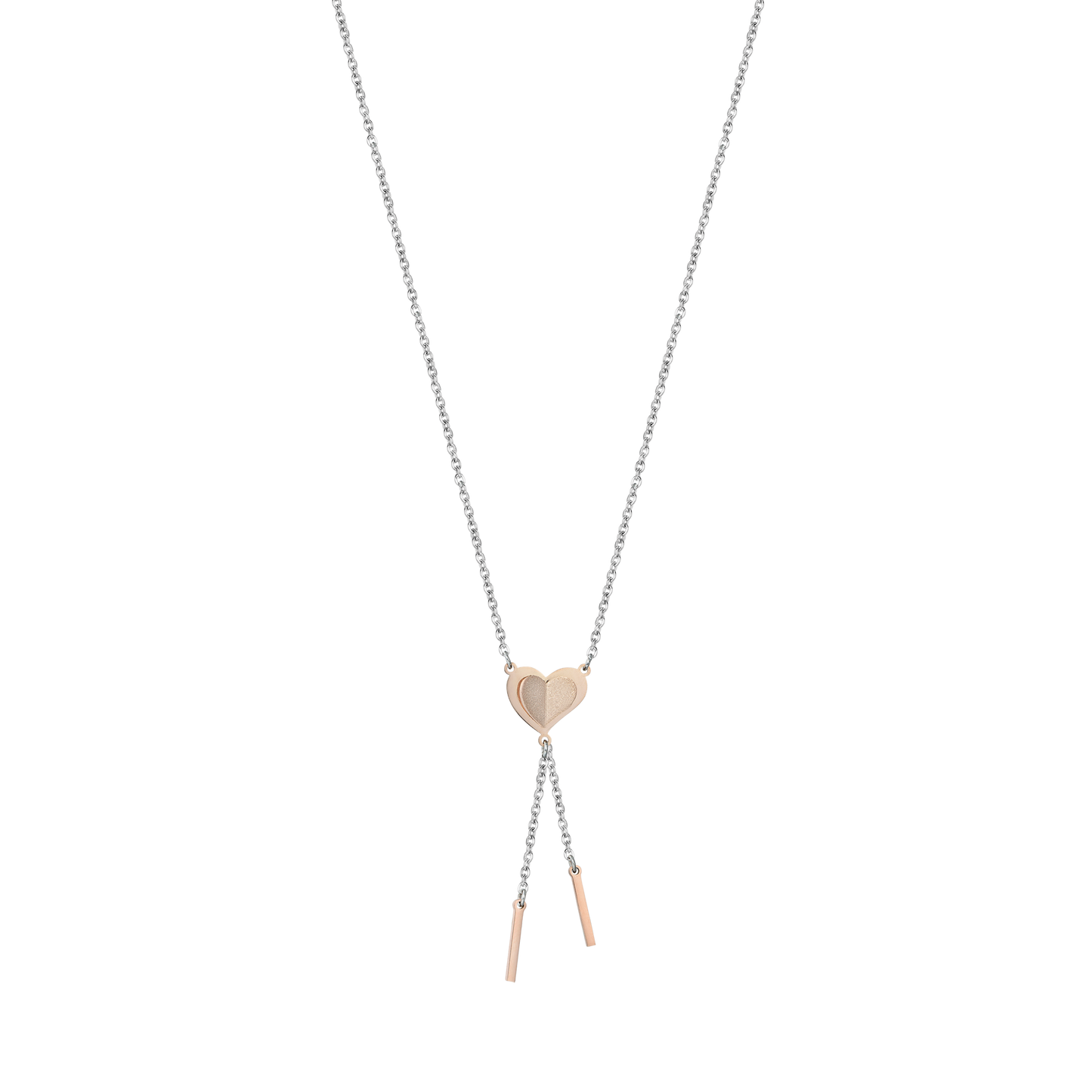 COLLANA IN ACCIAIO CON CUORE IN ACCIAIO IP ROSE CON GLITTER ROSE