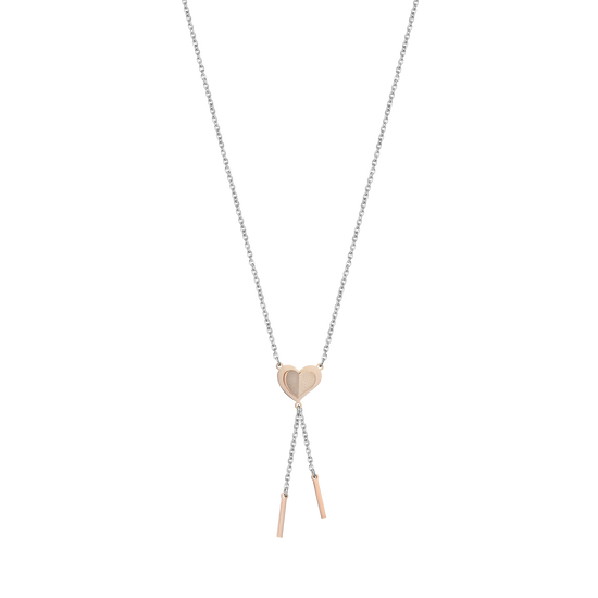 COLLANA IN ACCIAIO CON CUORE IN ACCIAIO IP ROSE CON GLITTER ROSE