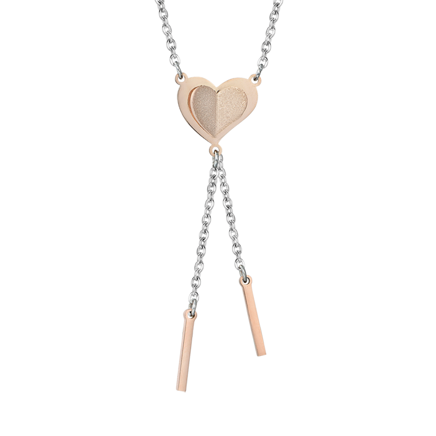 COLLANA IN ACCIAIO CON CUORE IN ACCIAIO IP ROSE CON GLITTER ROSE