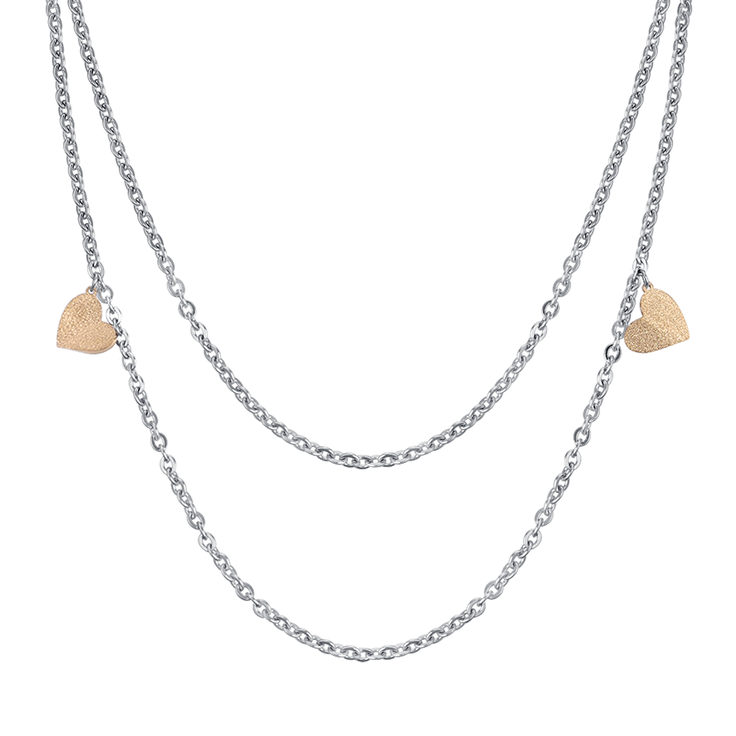 COLLANA IN ACCIAIO CON CUORI E GLITTER IP GOLD