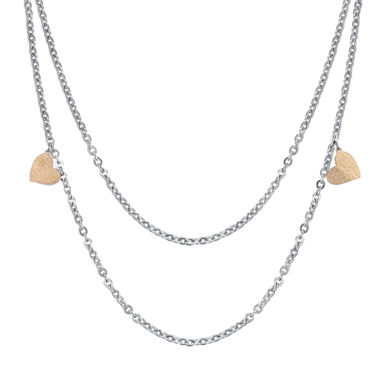 COLLANA IN ACCIAIO CON CUORI E GLITTER IP GOLD