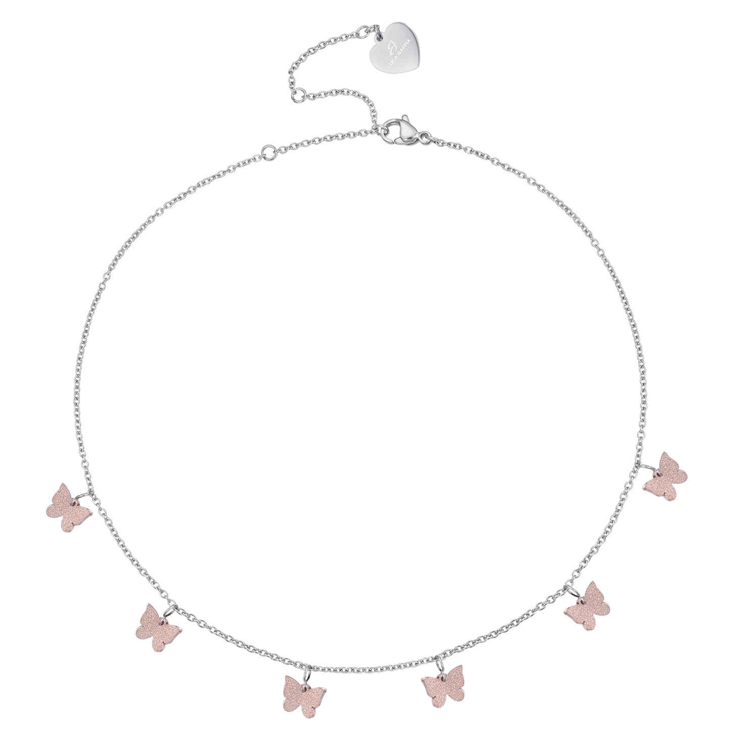 COLLANA IN ACCIAIO CON FARFALLE E GLITTER IP ROSE