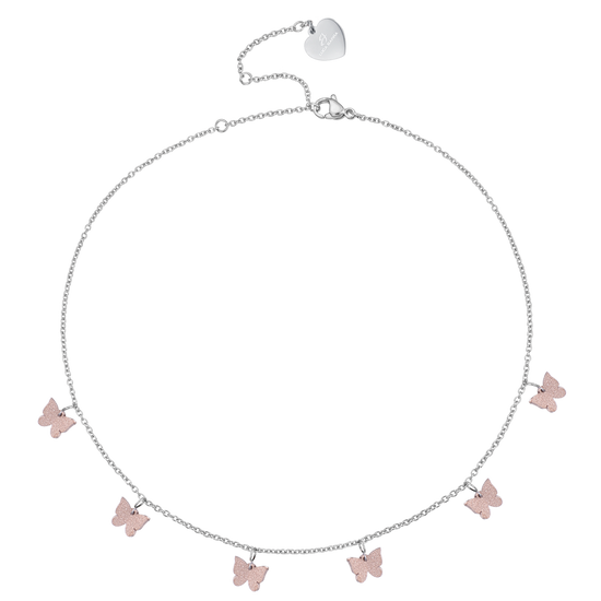 COLLANA IN ACCIAIO CON FARFALLE E GLITTER IP ROSE