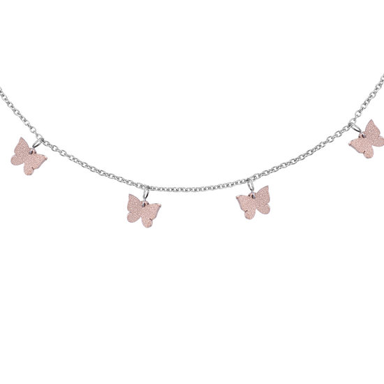 COLLANA IN ACCIAIO CON FARFALLE E GLITTER IP ROSE