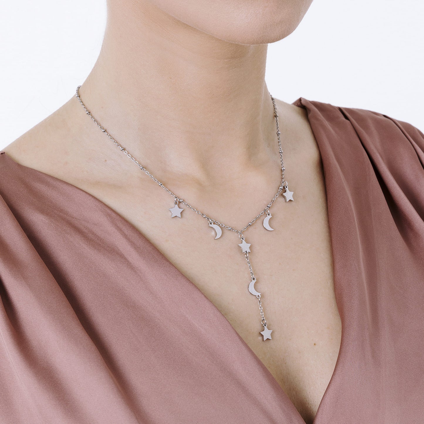 COLLANA IN ACCIAIO CON STELLE E LUNE