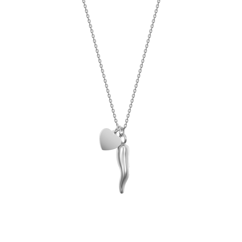 COLLANA DONNA IN ACCIAIO CON CUORE E CORNO