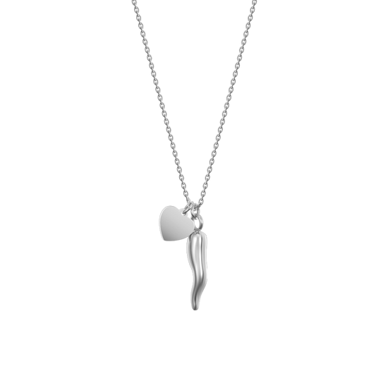 COLLANA DONNA IN ACCIAIO CON CUORE E CORNO