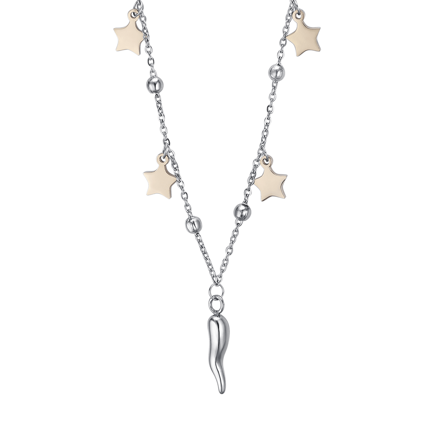 COLLANA DONNA IN ACCIAIO CON STELLE IN ACCIAIO IP GOLD E CORNO