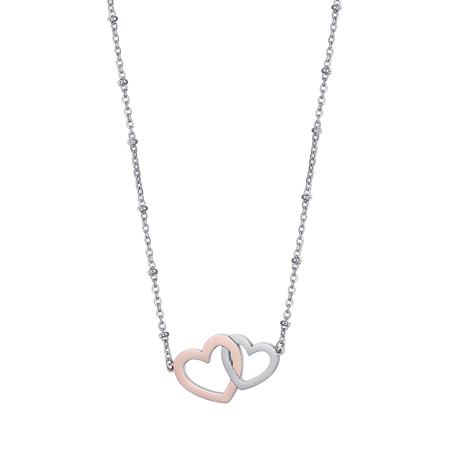 COLLANA IN ACCIAIO CON CUORI IN ACCIAIO E ACCIAIO IP ROSE