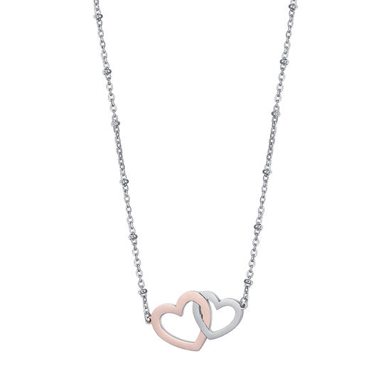 COLLANA IN ACCIAIO CON CUORI IN ACCIAIO E ACCIAIO IP ROSE