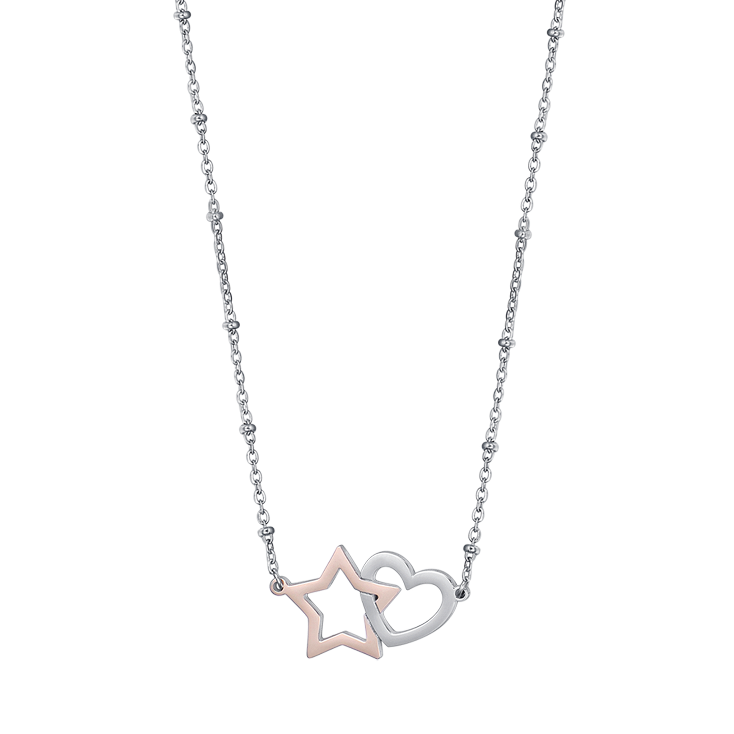 COLLANA IN ACCIAIO CON CUORE IN ACCIAIO E STELLA IN ACCIAIO IP ROSE