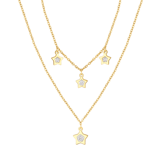 COLLANA DONNA IN ACCIAIO IP GOLD CON STELLE E CRISTALLI BIANCHI