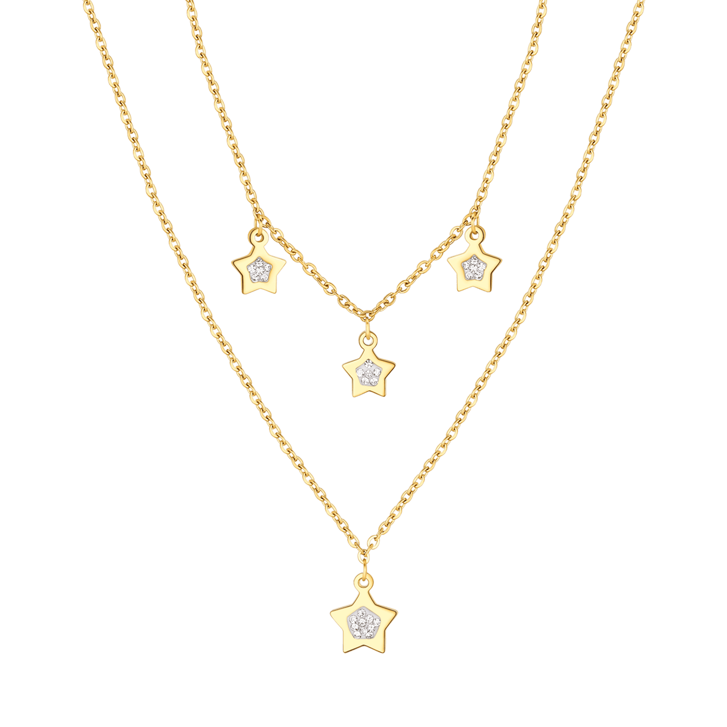 COLLANA DONNA IN ACCIAIO IP GOLD CON STELLE E CRISTALLI BIANCHI