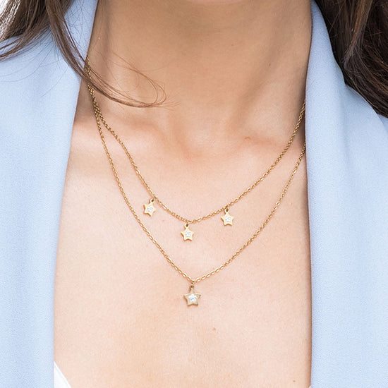 COLLANA DONNA IN ACCIAIO IP GOLD CON STELLE E CRISTALLI BIANCHI