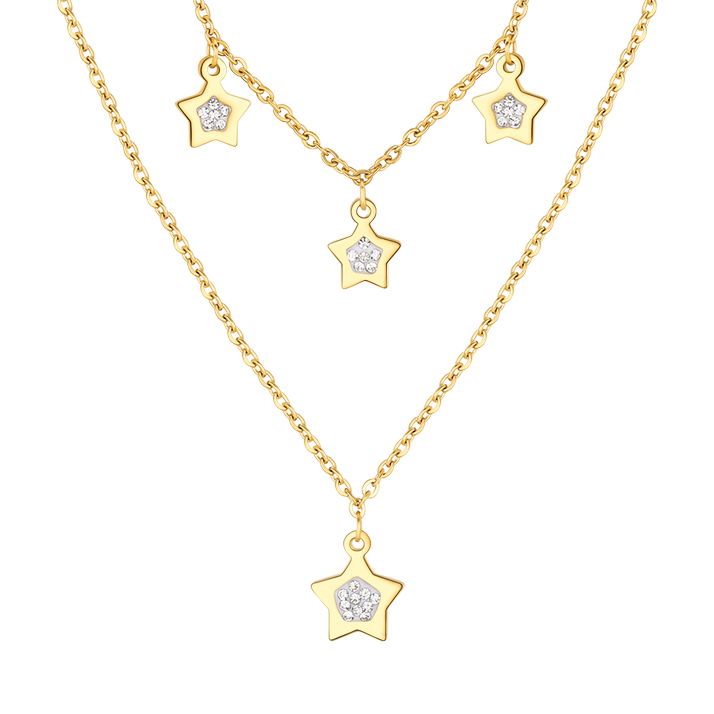 COLLANA DONNA IN ACCIAIO IP GOLD CON STELLE E CRISTALLI BIANCHI