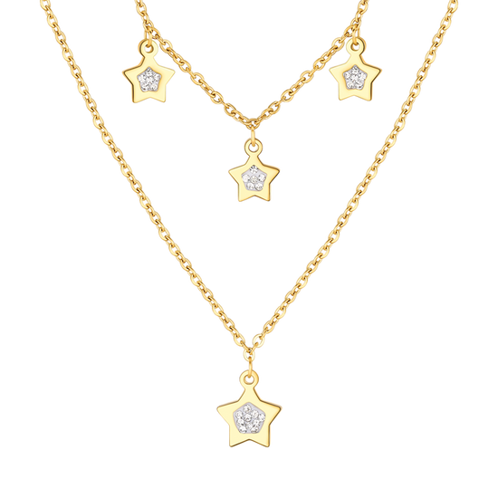 COLLANA DONNA IN ACCIAIO IP GOLD CON STELLE E CRISTALLI BIANCHI Luca Barra