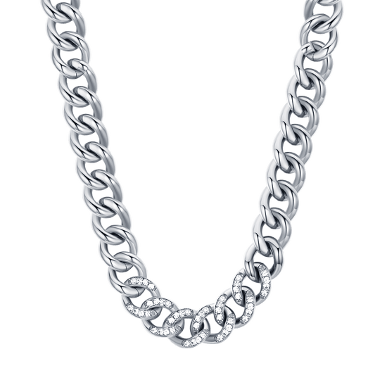 COLLANA DONNA IN ACCIAIO CON MAGLIA CATENA E CRISTALLI BIANCHI