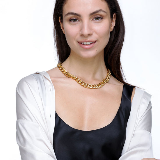 COLLANA DONNA IN ACCIAIO CON MAGLIA CATENA E CRISTALLI BIANCHI